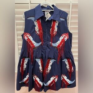 QUEEN OF SPARKLES Navy Dress with Red and White Accents